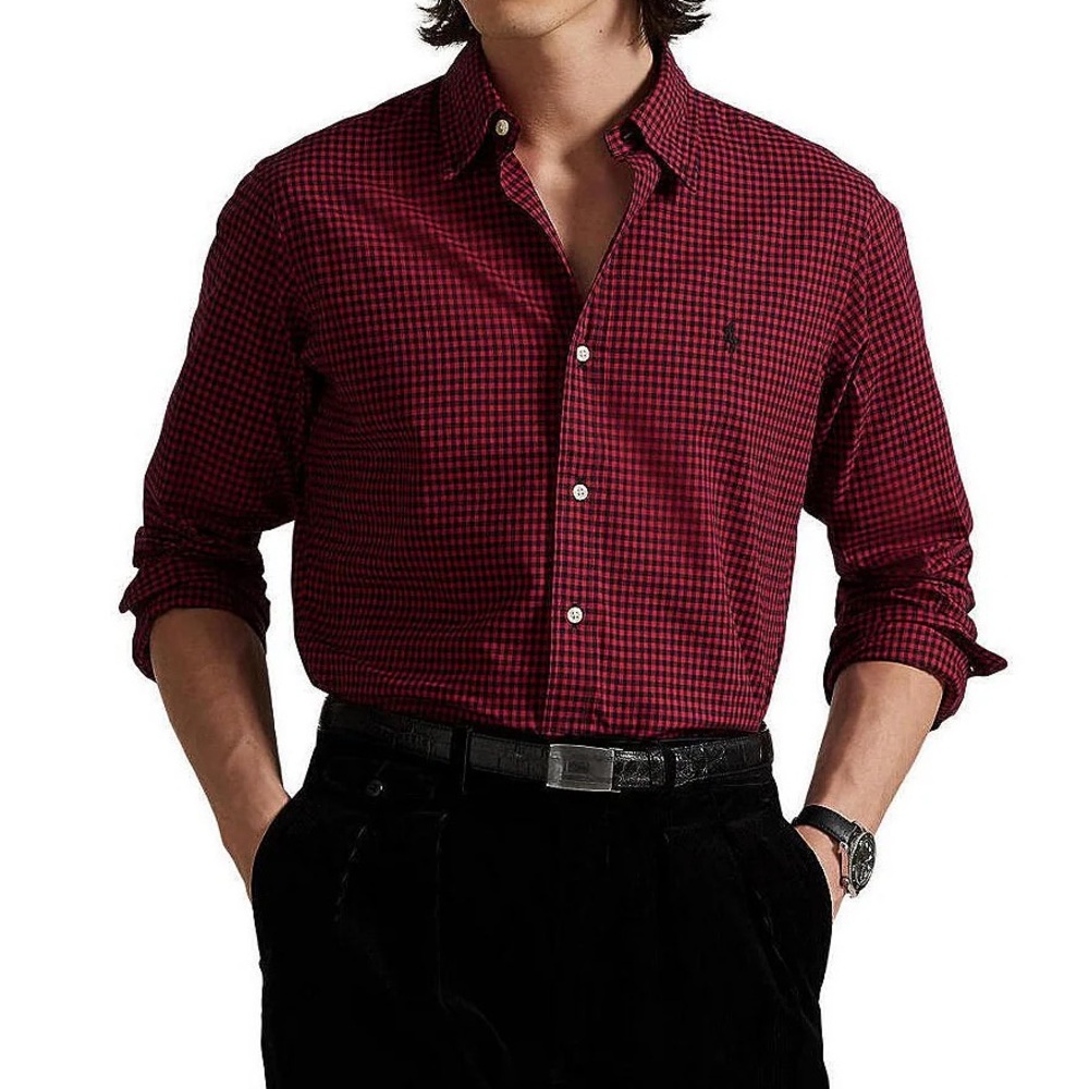 Ralph Lauren Men's Red Plaid Gingham Dress Shirt
